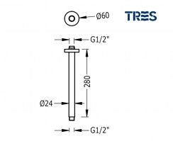 MEDIDAS BRAZO DUCHA A TECHO 28cm TRES GRIFERIA